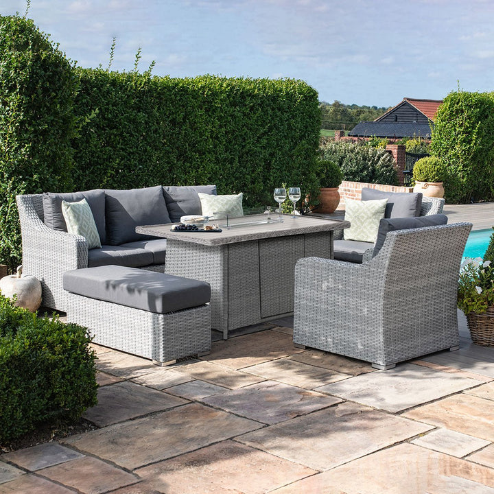Ascot 3 Seat Sofa Dining Set with Fire Pit - Modern Rattan