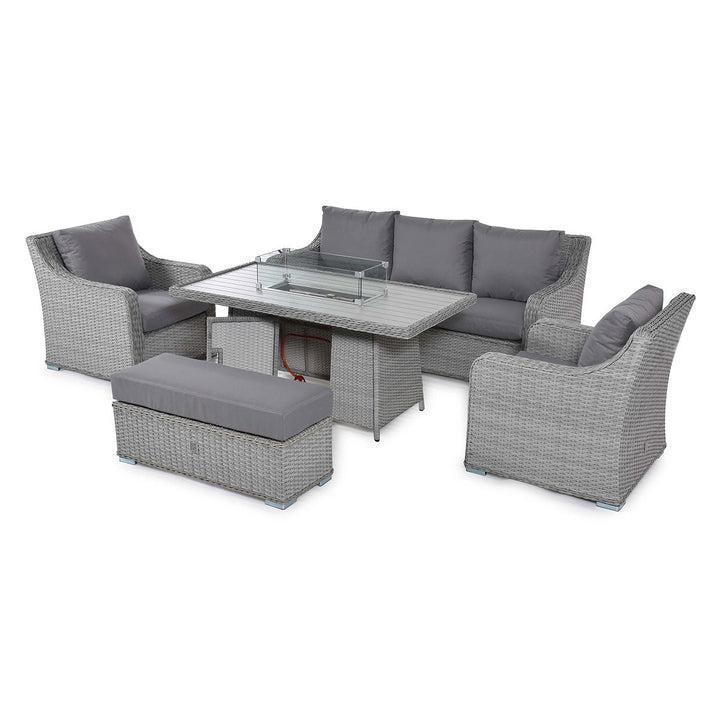 Ascot 3 Seat Sofa Dining Set with Fire Pit - Modern Rattan