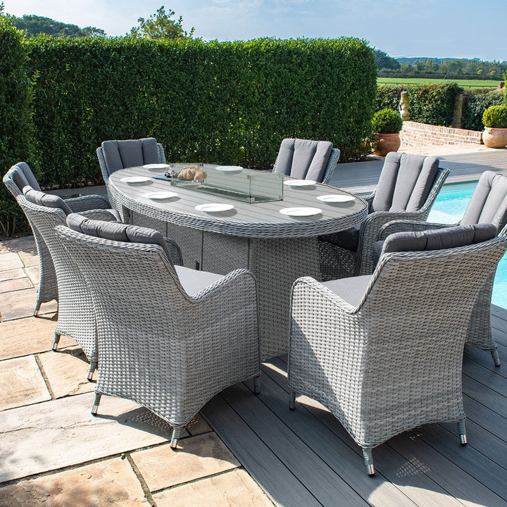 Ascot 8 Seat Oval Dining Set with Fire Pit - Modern Rattan