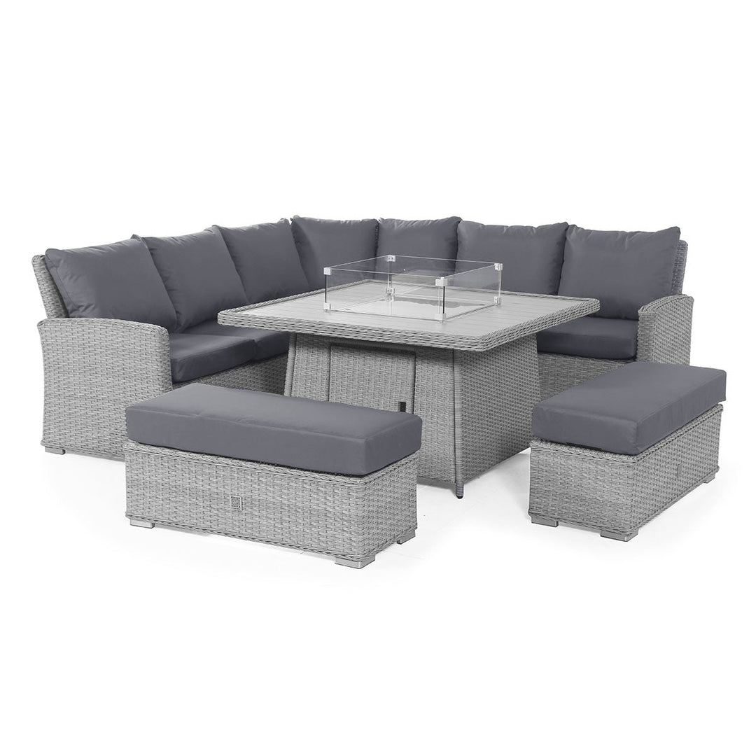 Ascot Deluxe Corner Dining Set with Fire Pit - Modern Rattan