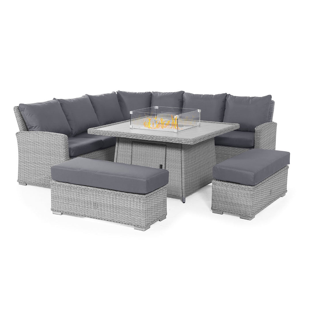 Ascot Deluxe Corner Dining Set with Fire Pit - Modern Rattan