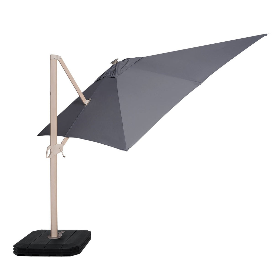 Atlas Cantilever Parasol 2.4m x 3.3m Rectangular - With LED Lights & Cover - Wood Effect - Modern Rattan