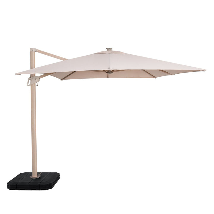 Atlas Cantilever Parasol 2.4m x 3.3m Rectangular - With LED Lights & Cover - Wood Effect - Modern Rattan