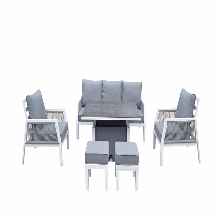 Bettina 7 seat sofa set in Grey powder coat with gas lift table - BETT0359 - Modern Rattan