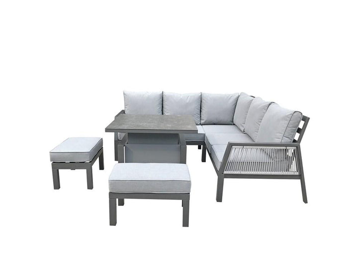 Bettina Rattan Corner Sofa With 2 Benches In Grey Powder Coat With Gas Lift Table - BETT0361 - Modern Rattan