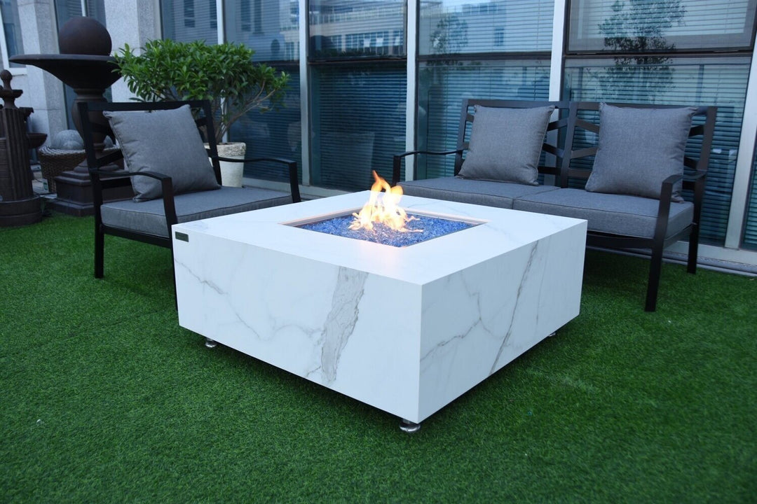 Bianco Marble Porcelain Fire Table - Modern Rattan