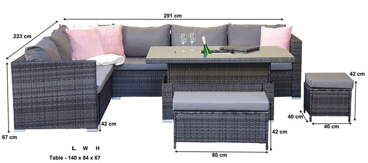 Catalina Corner Dining Sofa With Lift Table & Ice Bucket - CAT0367 - Modern Rattan