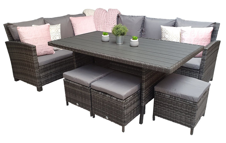 CHARLOTTE CORNER DINING SOFA WITH FIXED POLY WOOD TABLE – GREY WEAVE – CHAR0308 - Modern Rattan