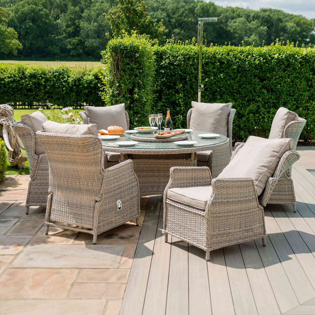 Cotswold Reclining 6 Seat Round Dining Set (with woven Lazy Susan) - Modern Rattan