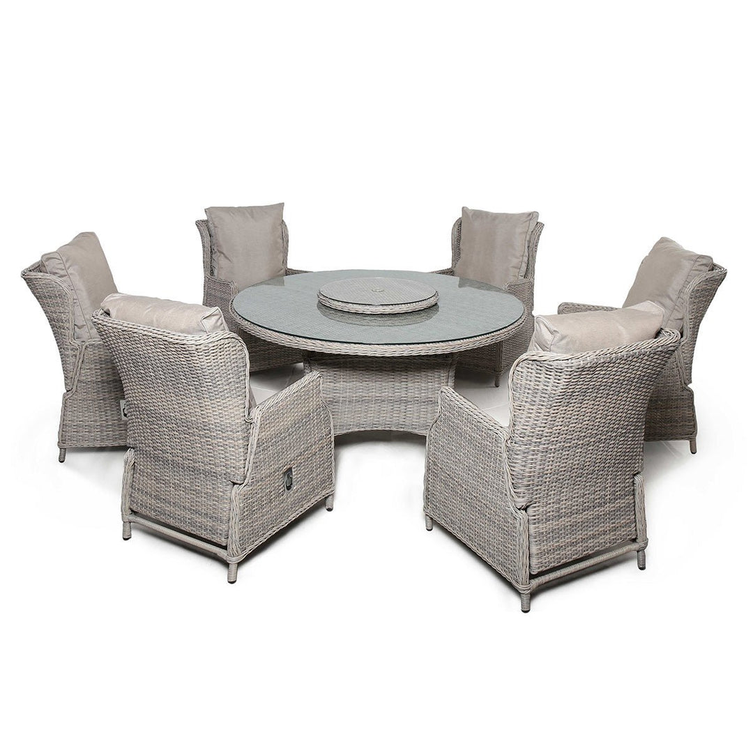 Cotswold Reclining 6 Seat Round Dining Set (with woven Lazy Susan) - Modern Rattan