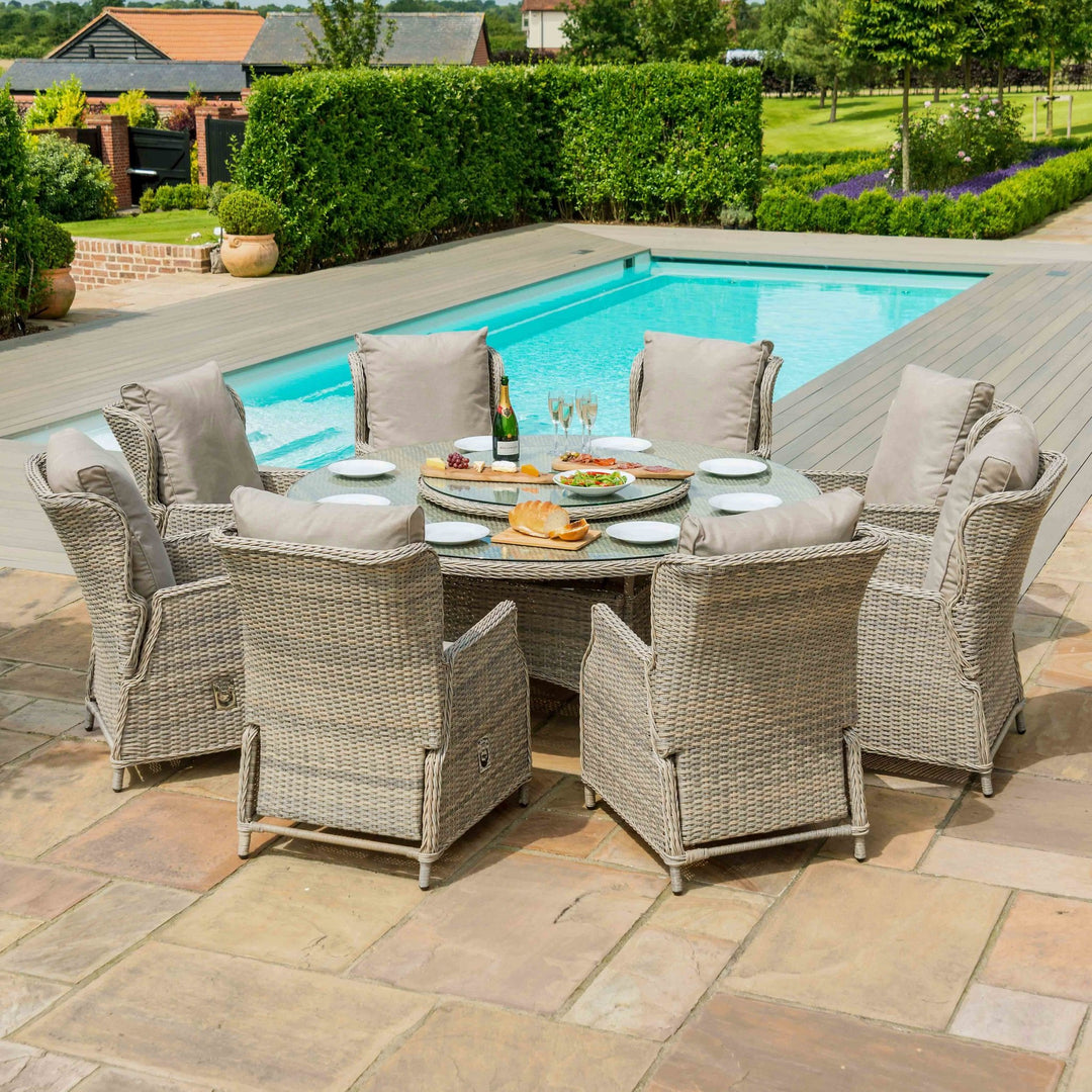 Cotswold Reclining 8 Seat Round Dining Set (with woven Lazy Susan) - Modern Rattan