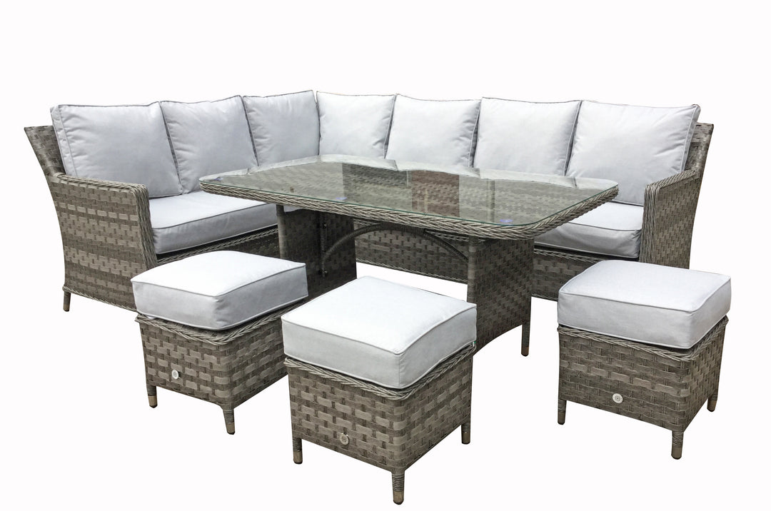 EDWINA Seven seater corner dining in Multi Grey weave with Pale Grey cushions - EDWI0108