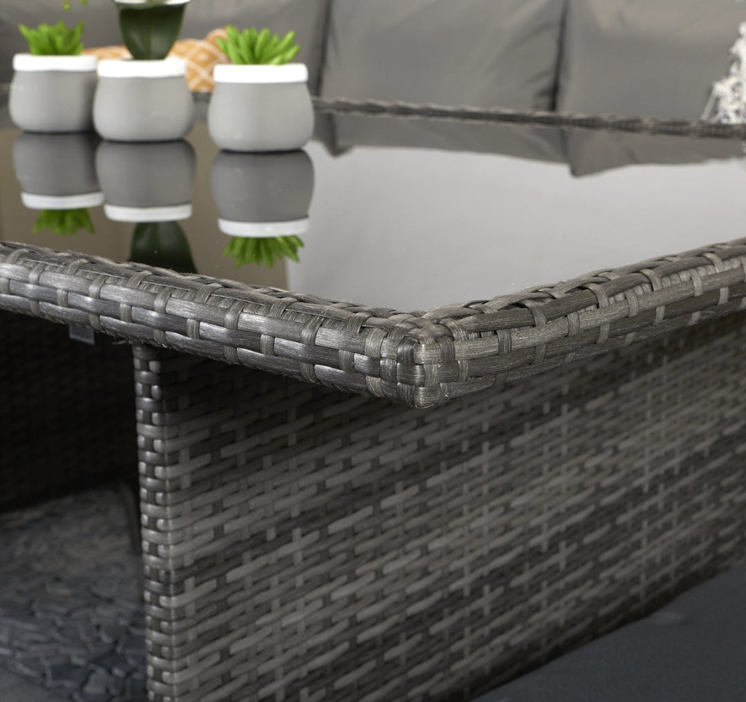 Ex Display - CHAR0156 - Charlotte Corner Rattan Dining Sofa With Fixed Glass Top Table – GREY WEAVE – - Modern Rattan