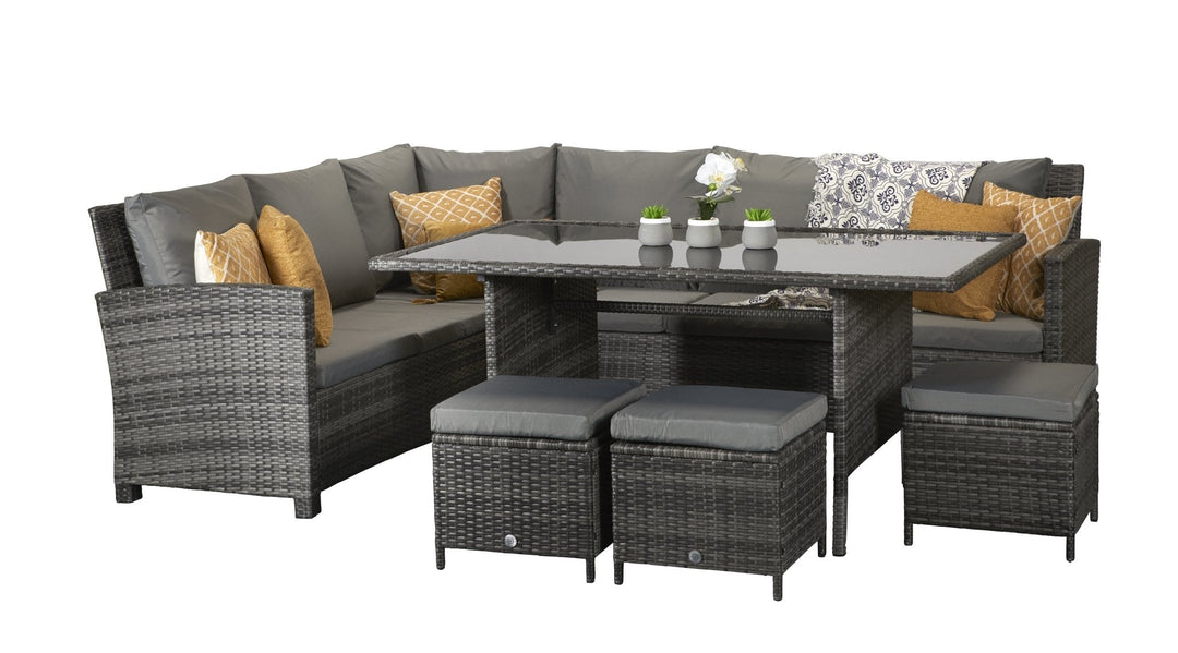 Ex Display - CHAR0156 - Charlotte Corner Rattan Dining Sofa With Fixed Glass Top Table – GREY WEAVE – - Modern Rattan