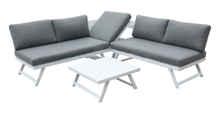 Kimmie aluminum corner sofa Inwhite powder coat with adjustable head rest - KIMM0346 - Modern Rattan
