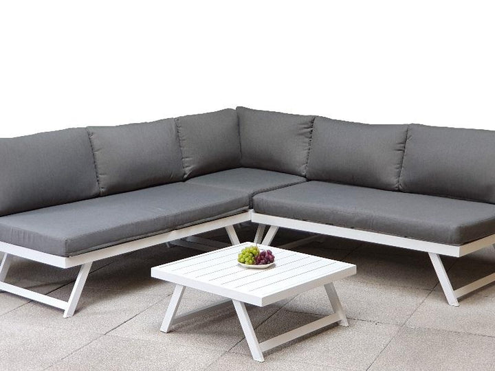 Kimmie Corner Sofa - Grey Powder Coat - Grey Cushions - Lift Up Head Rest - KIMM0368 - Modern Rattan