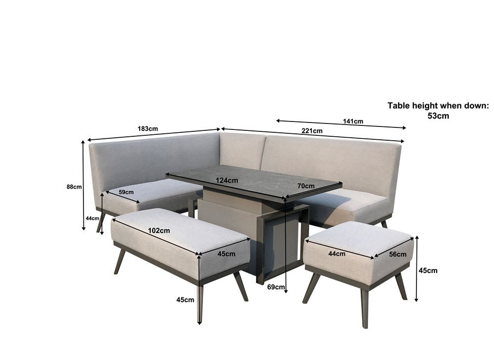 Kimmie Fabric Sofa Set With Gas Lift Table / White Frame / Grey Cushion - KIMM0388 - Modern Rattan