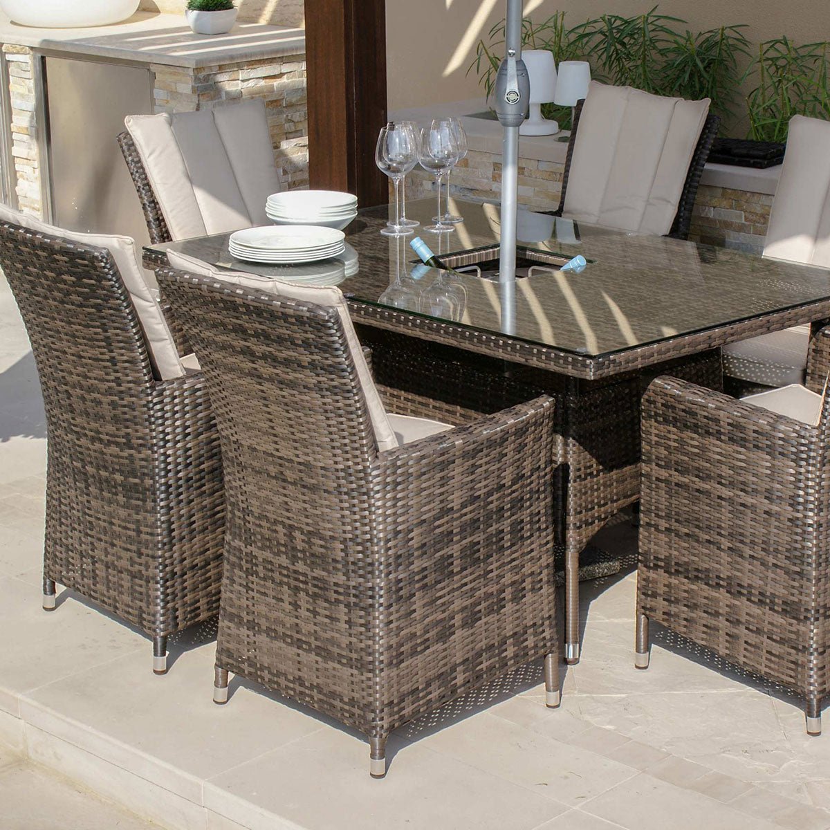 Maze LA 6 Seat Rectangular Ice Bucket Dining Set Modern Rattan Ltd