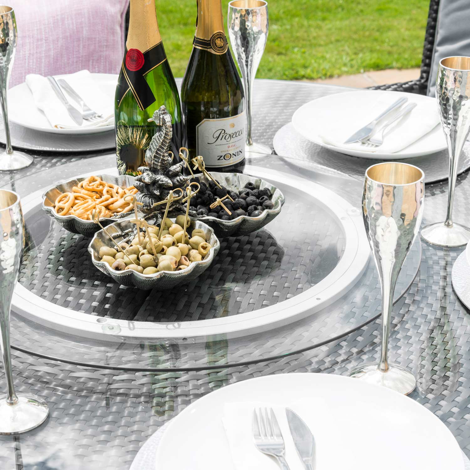 Maze LA 6 Seat Round Ice Bucket Dining Set with Lazy Susan Modern Rattan Ltd