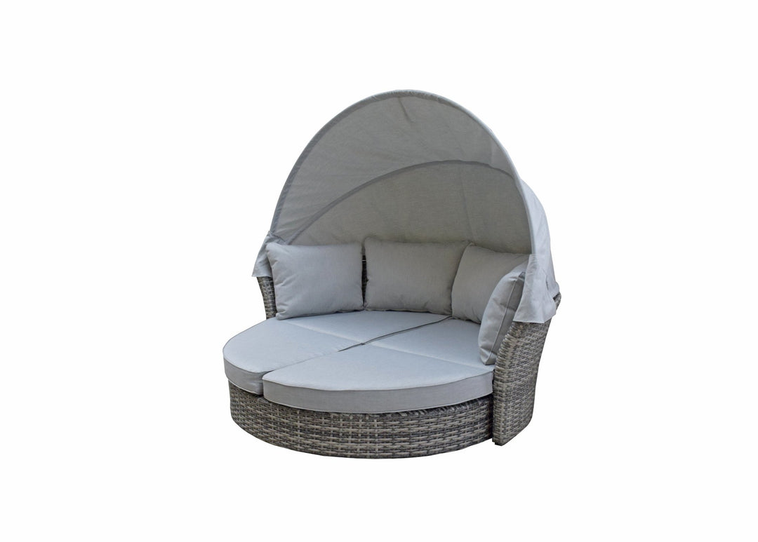 Lily day bed in 12mm half round Grey weave, with beige cushions - LILY0015 - Modern Rattan