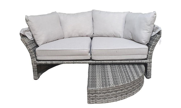 Lily Rattan Day Bed In 12mm Half Round Grey Weave, With Beige Cushions - LILY0015 - Modern Rattan