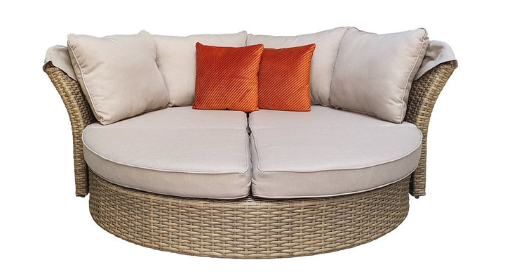 Lily Rattan Day Bed In 12mm Half Round Nature Weave, With Beige Cushions - LILY0016 - Modern Rattan