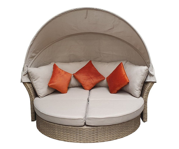Lily Rattan Day Bed In 12mm Half Round Nature Weave, With Beige Cushions - LILY0016 - Modern Rattan