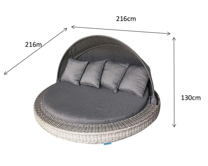 Madison - Large Round Rattan Daybed In Fine Grey Wicker With Dark/silver Grey Cushions - MADI0193 - Modern Rattan