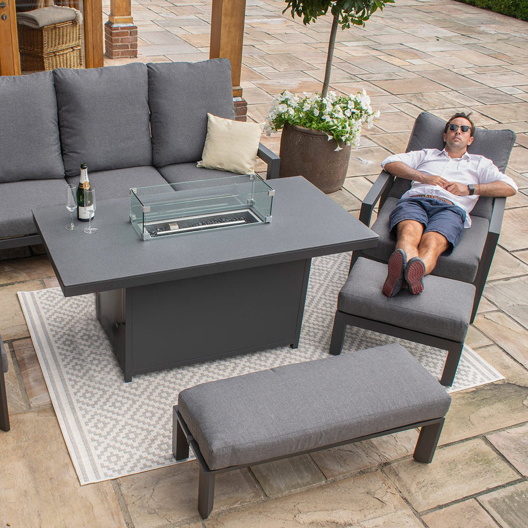 Manhattan Reclining Corner Dining Set with Fire Pit and Armchair - Modern Rattan