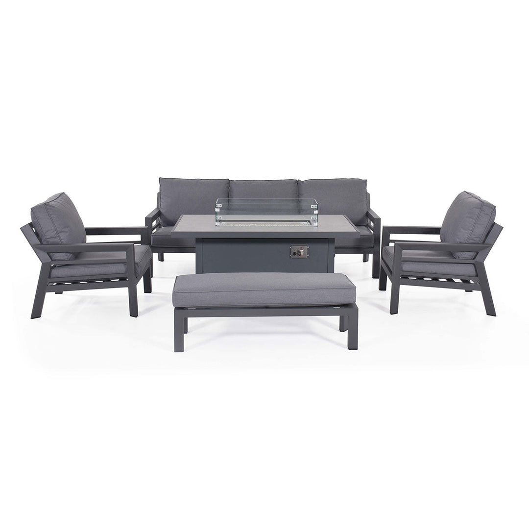 Maze - New York 3 Seat Sofa Dining Set with Fire Pit Table - Modern Rattan