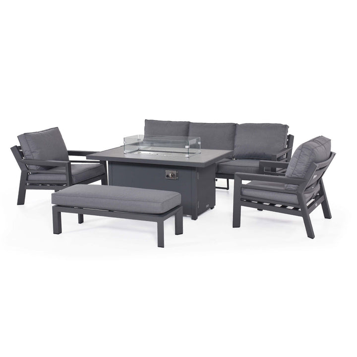 Maze - New York 3 Seat Sofa Dining Set with Fire Pit Table - Modern Rattan