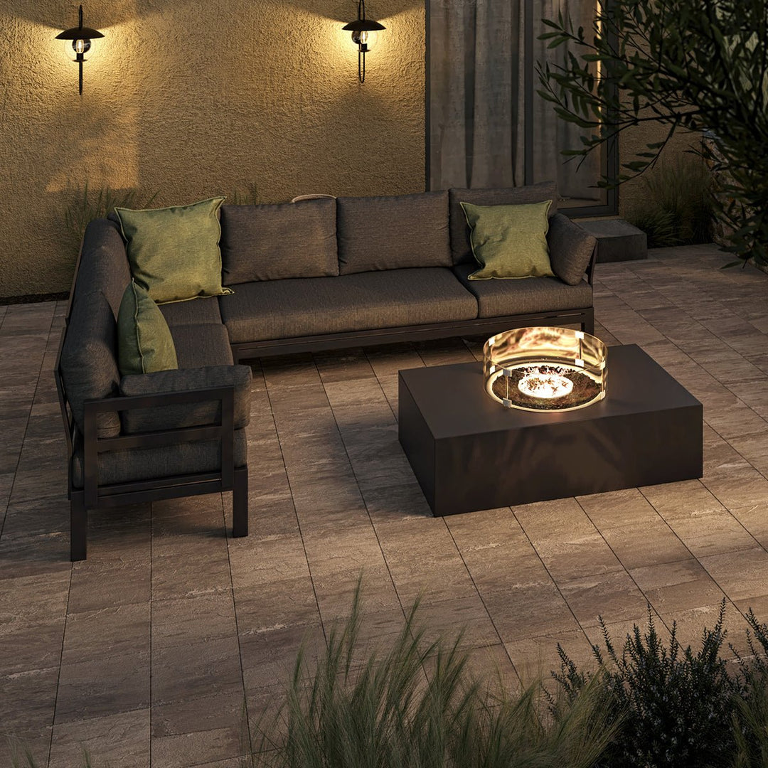Maze - Oslo Corner Group with Rectangular Fire Pit Table - Modern Rattan