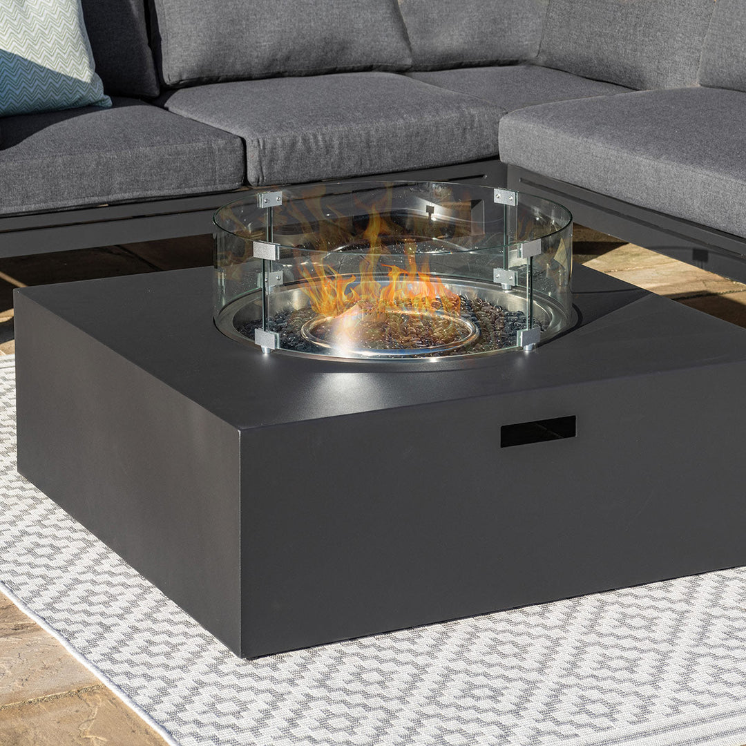 Maze - Oslo Large Corner Group with Square Gas Fire Pit Table - Modern Rattan