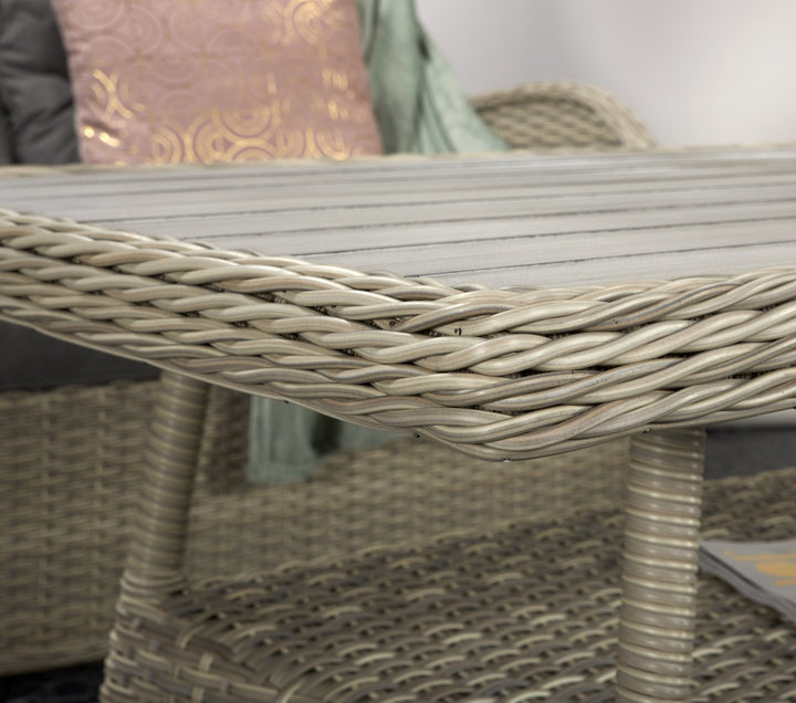 MEGAN - Four seat sofa set with table in Creamy Grey wicker with Pale Grey cushions - MEGH0297 - Modern Rattan