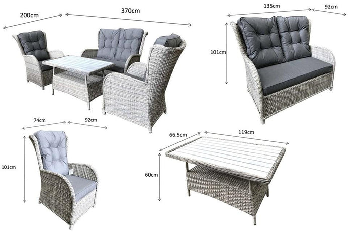 Meghan - Four Seat Rattan Sofa Set With Table In Creamy Grey Wicker With Pale Grey Cushions - MEGH0297 - Modern Rattan