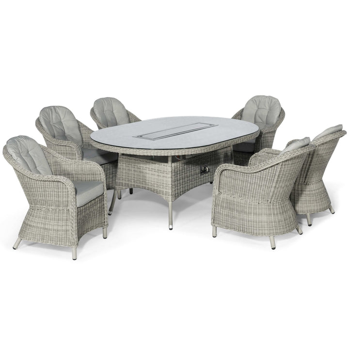 Oxford 6 Seat Oval Fire Pit Dining Set with Heritage Chairs - Modern Rattan