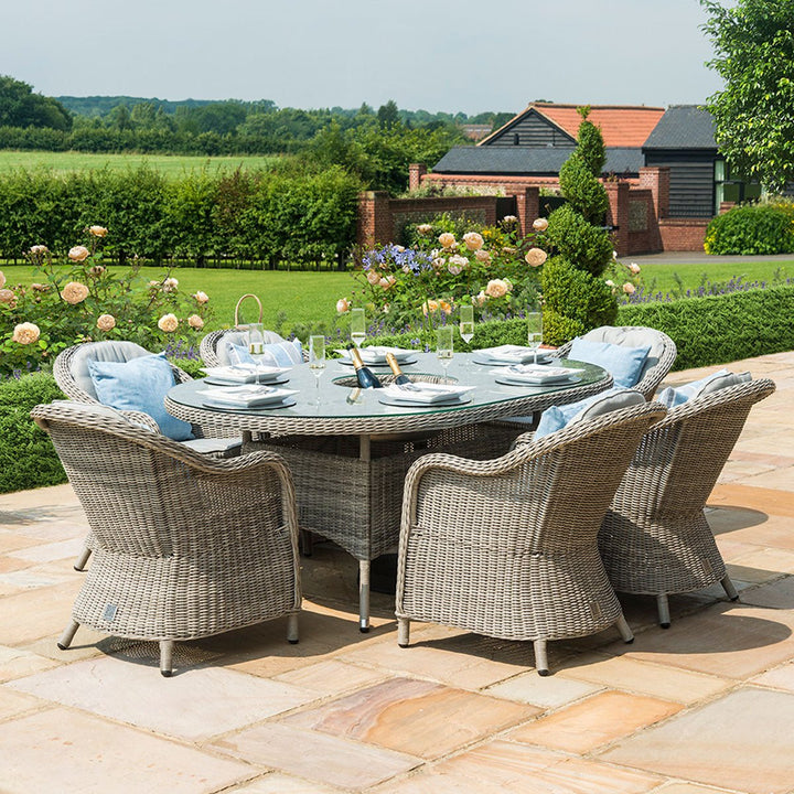 Oxford 6 Seat Oval Ice Bucket Dining Set with Heritage Chairs and Lazy Susan - Modern Rattan