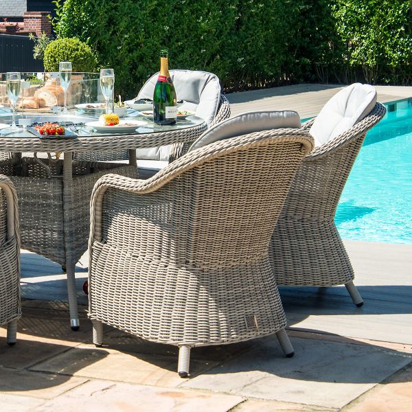 Oxford 6 Seat Round Fire Pit Dining Set with Heritage Chairs and Lazy Susan - Modern Rattan