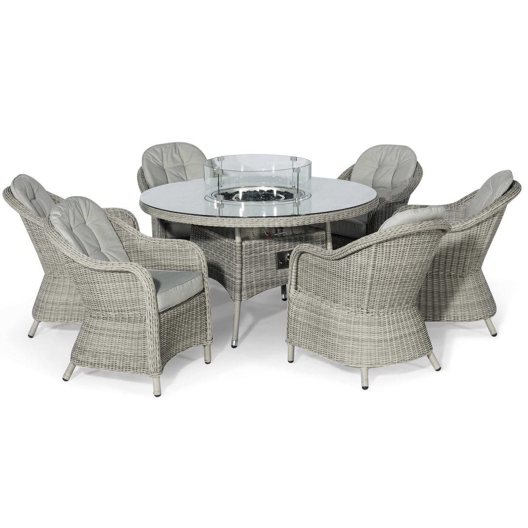 Oxford 6 Seat Round Fire Pit Dining Set with Heritage Chairs and Lazy Susan - Modern Rattan