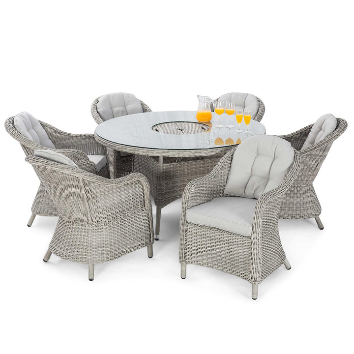 Oxford 6 Seat Round Ice Bucket Dining Set with Heritage Chairs and Lazy Susan - Modern Rattan