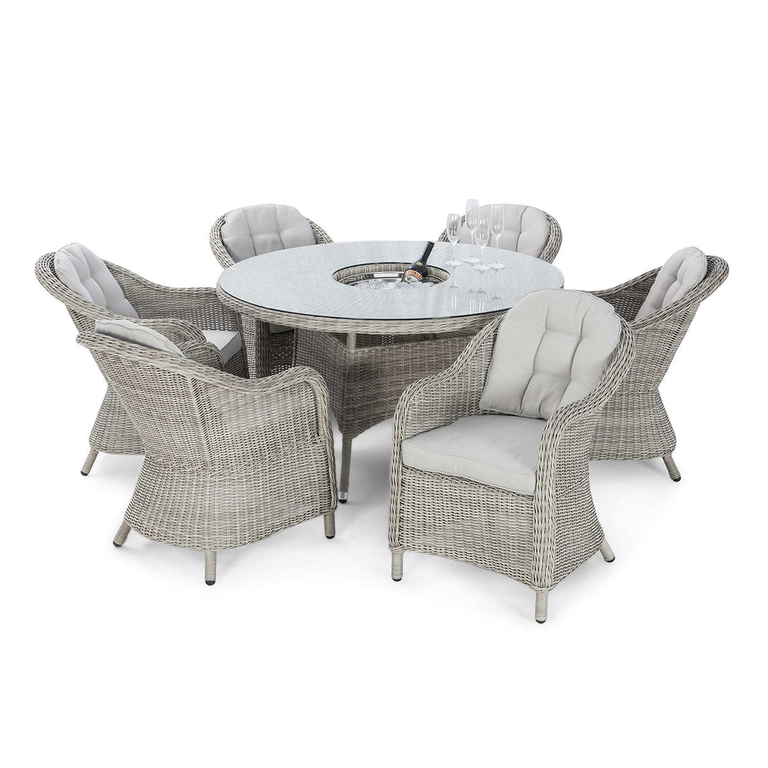 Oxford 6 Seat Round Ice Bucket Dining Set with Heritage Chairs and Lazy Susan - Modern Rattan