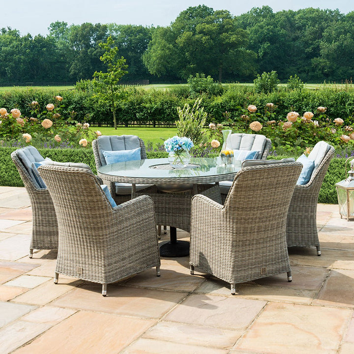 Oxford 6 Seat Round Ice Bucket Dining Set with Venice Chairs and Lazy Susan - Modern Rattan