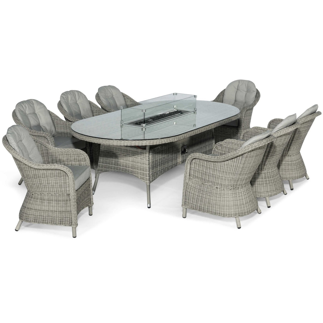 Oxford 8 Seat Oval Fire Pit Dining Set with Heritage Chairs - Modern Rattan
