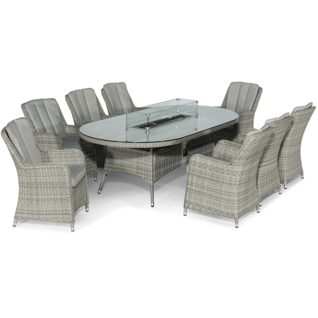 Oxford 8 Seat Oval Fire Pit Dining Set with Venice Chairs - Modern Rattan