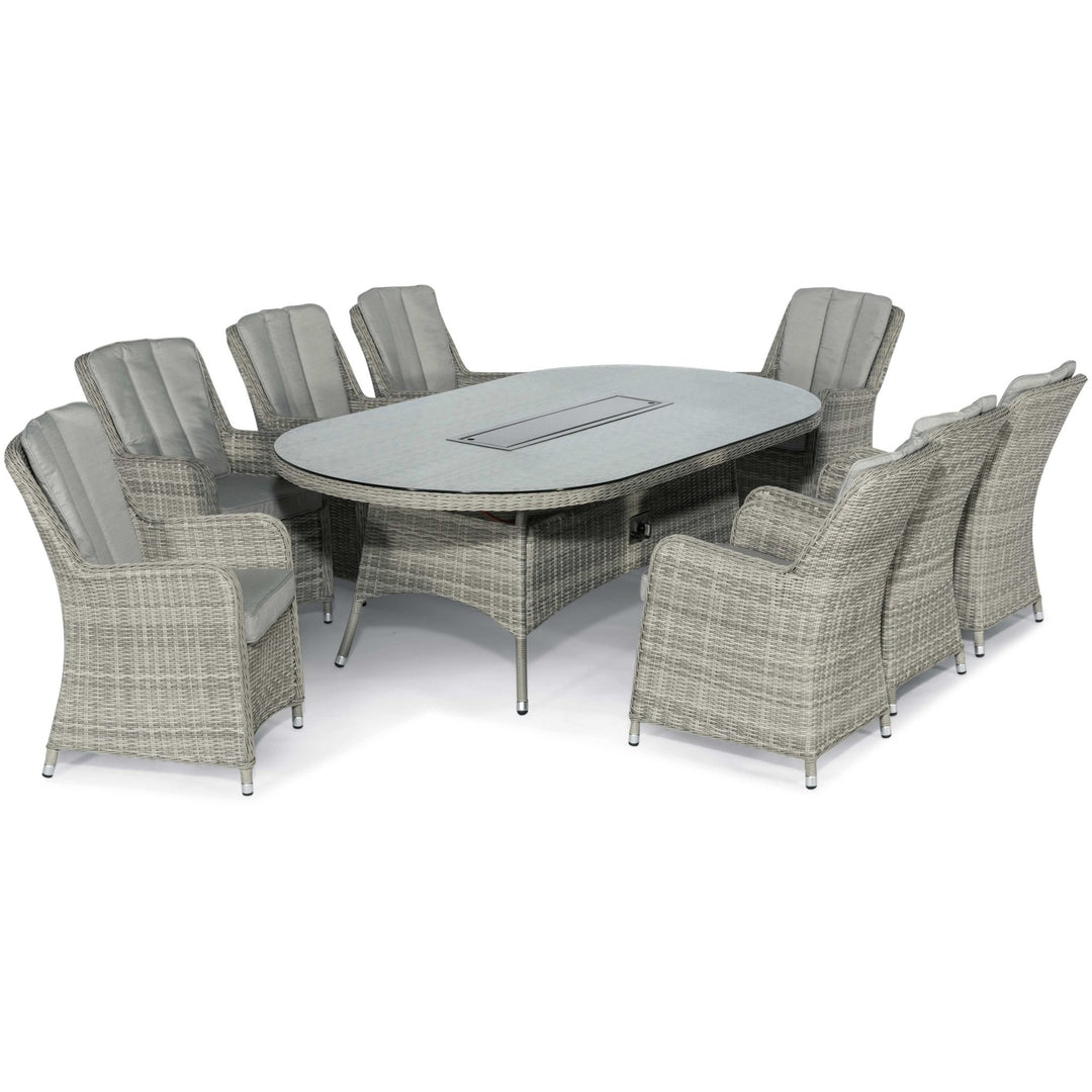 Oxford 8 Seat Oval Fire Pit Dining Set with Venice Chairs - Modern Rattan