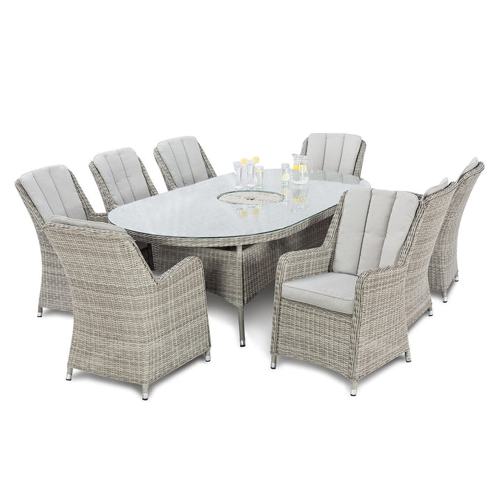 Oxford 8 Seat Oval Ice Bucket Dining Set with Venice Chairs and Lazy Susan - Modern Rattan