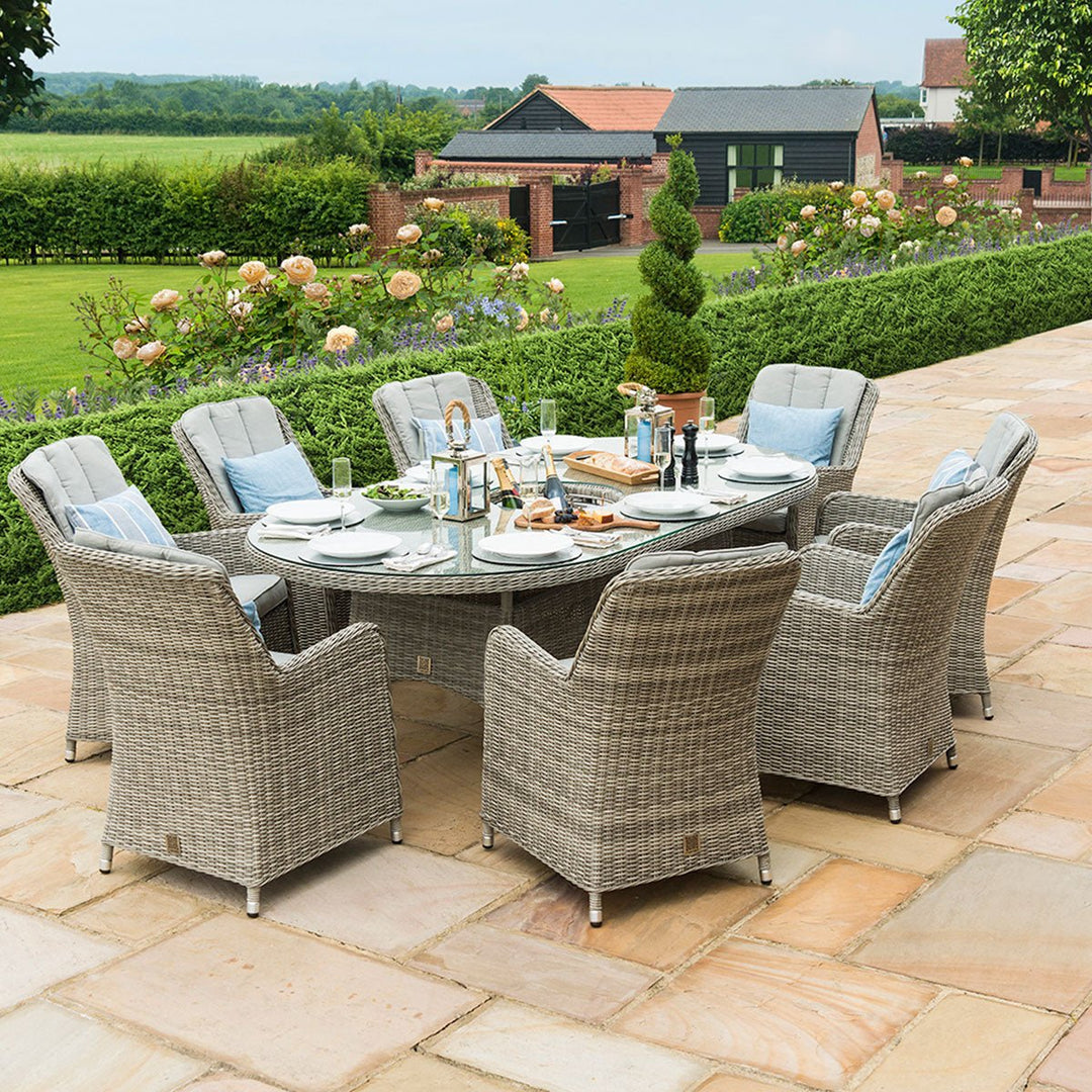 Oxford 8 Seat Oval Ice Bucket Dining Set with Venice Chairs and Lazy Susan - Modern Rattan
