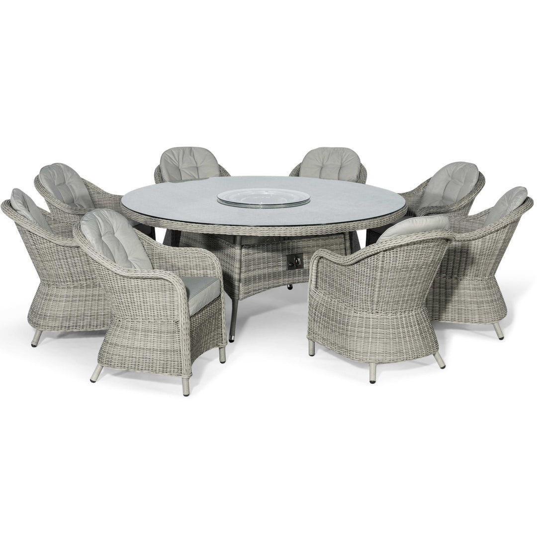 Oxford 8 Seat Round Fire Pit Dining Set with Heritage Chairs and Lazy Susan - Modern Rattan