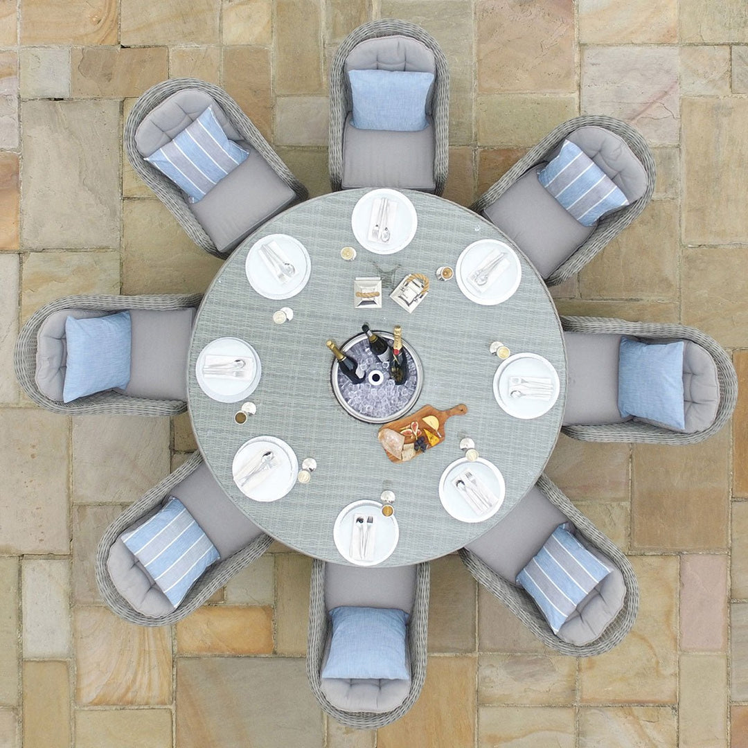 Oxford 8 Seat Round Ice Bucket Dining Set with Heritage Chairs and Lazy Susan - Modern Rattan