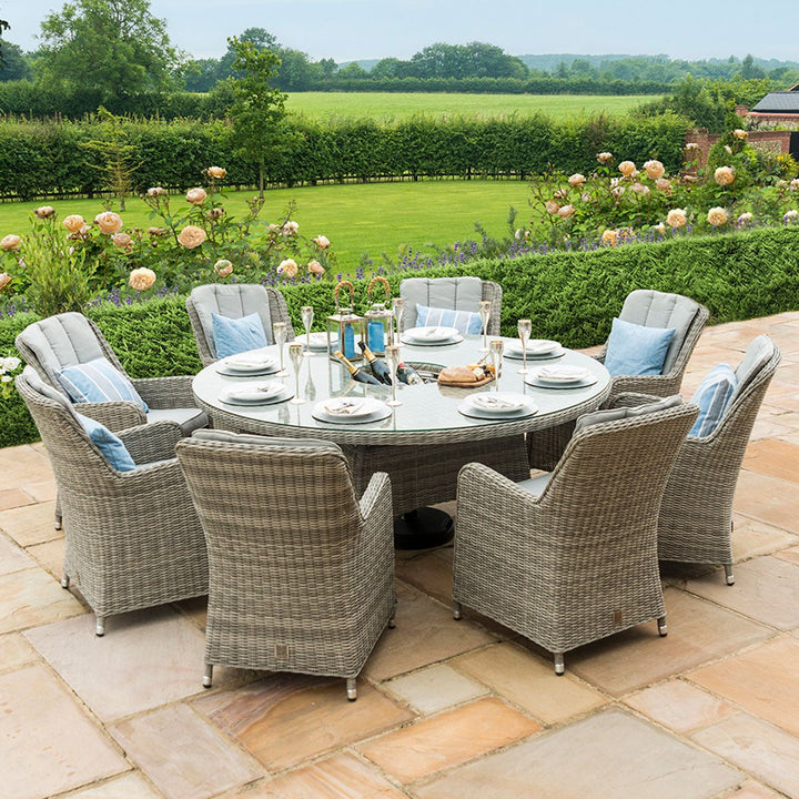 Oxford 8 Seat Round Ice Bucket Dining Set with Venice Chairs and Lazy Susan - Modern Rattan